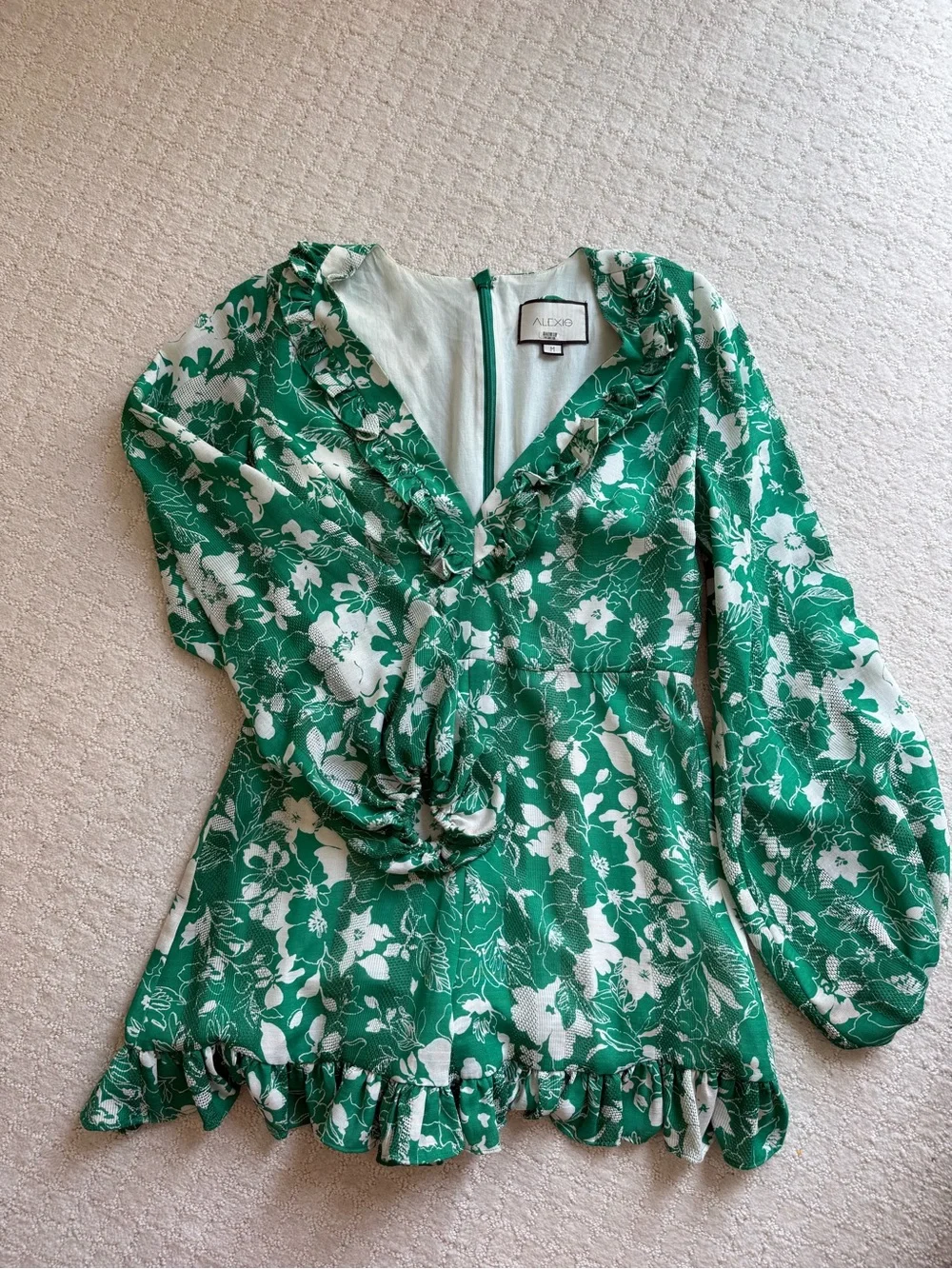 Alexis: Green Floral Ruffle V-Neck romper